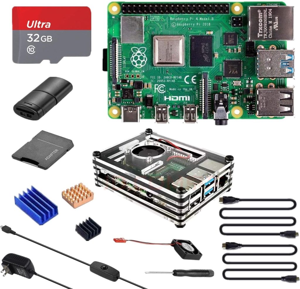 Raspberry Pi 4 Kit 4G RAM + Case + Fan + Heat Sinks + Power Adapter